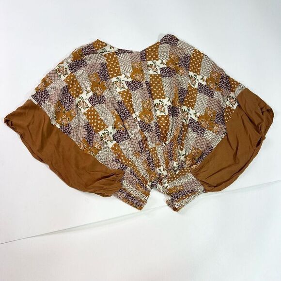 Heyson Blouse Womens Large Multicolor Rayon Floral Printed Cropped Smocked new - Picture 1 of 9